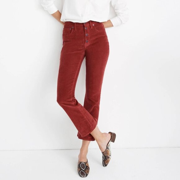 Madewell Denim - Madewell Women's Size 32 Red Corduroy Cali Demi-Boot Button Front Jeans